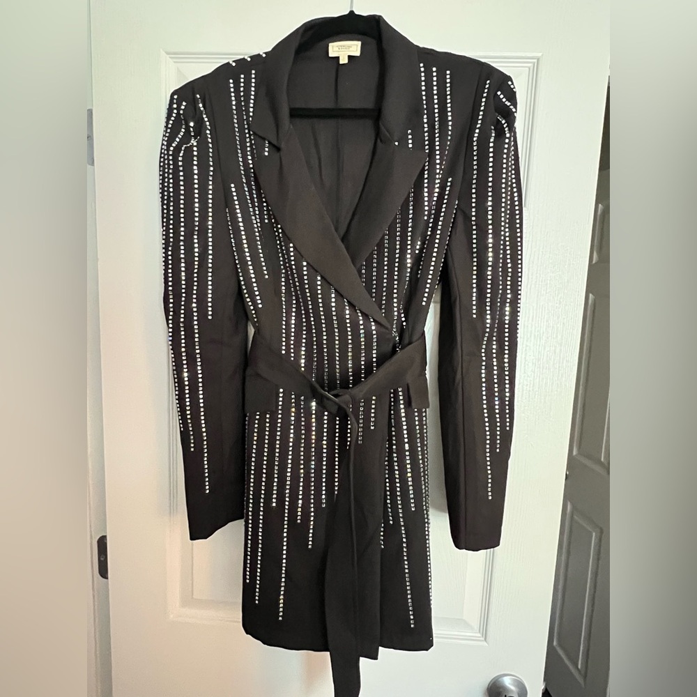 Chic Black Studded Women's Blazer Dress